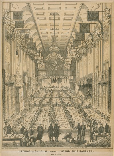 Interior do Guildhall durante o grande banquete cívico, 9 de novembro de 1837 de English School