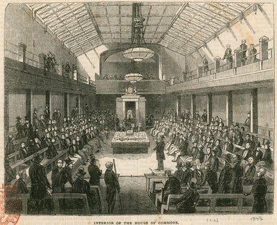 Interior da Câmara dos Comuns, Westminster, Londres de English School