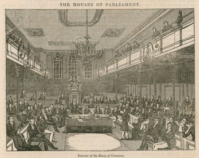 Interior da Câmara dos Comuns, Westminster, Londres de English School
