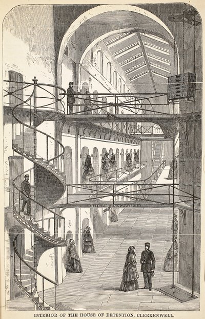 Interior da casa de detenção, Clerkenwell, ilustração das prisões criminosas de Londres e cenas da vida da prisão por Henry Mayhew e por John Binny, bar. 1862 de English School