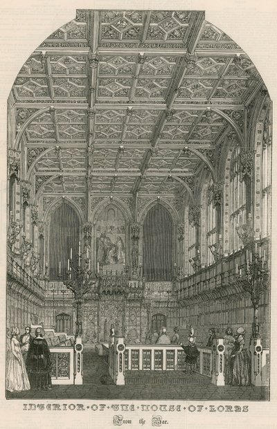 Interior da Câmara dos Lordes, Westminster, Londres, do bar de English School