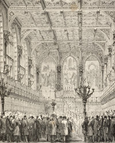 Interior da Câmara dos Lordes, de "A História Nacional e Nacional da Inglaterra", de William Hickman Smith Aubrey (1858-1916) publicou Londres, c.1890 de English School
