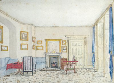 Interior em Curzon Street, c.1830 (wc com caneta e tinta no papel) de English School