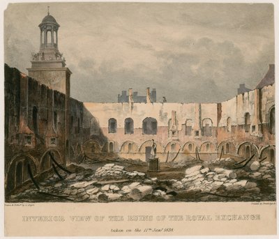 Vista interior, de, a, ruínas, de, a, real, câmbio, londres, levado, ligado, 11, janeiro, 1838 de English School
