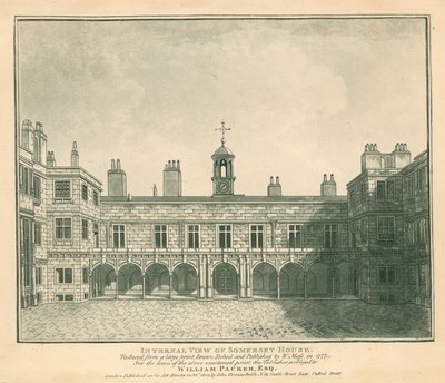Vista interna Somerset House, The Strand, Londres; baseado em uma gravura desenhada por W Moss em 1777 de English School