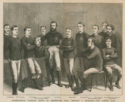 Jogo de futebol internacional no Kennington Oval; Inglaterra contra a Escócia, a equipe escocesa de English School