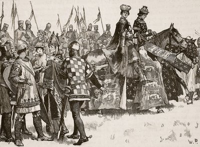 Entrevista entre Becket e King Henry, ilustração de Cassells Illustrated History of England (foto em sépia) de English School