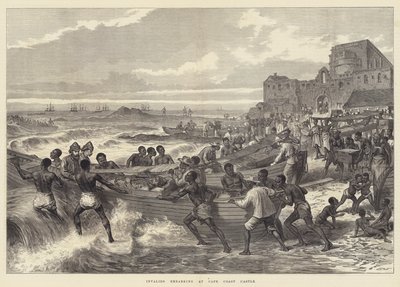 Inválidos embarcando no Castelo de Cape Coast (gravura) de English School