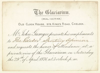 Convite para o Glaciarium em 1876. de English School