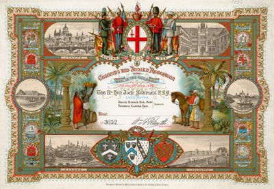 Convite para uma recepção colonial e indiana no Guildhall, Londres, em 25 de junho de 1886 de English School