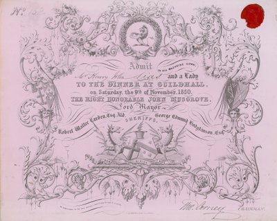 Convite para um banquete no Guildhall, Londres, em 9 de novembro de 1850 de English School