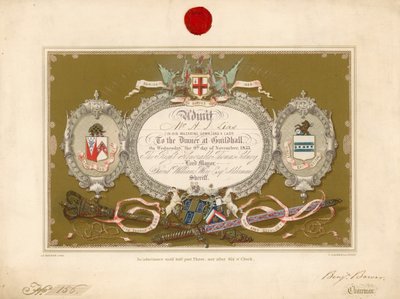 Convite para um banquete no Guildhall, Londres, em 9 de novembro de 1853 de English School