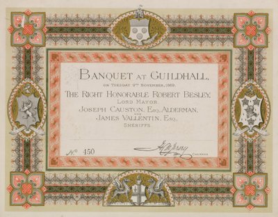 Convite para um banquete no Guildhall, Londres, em 9 de novembro de 1869 de English School