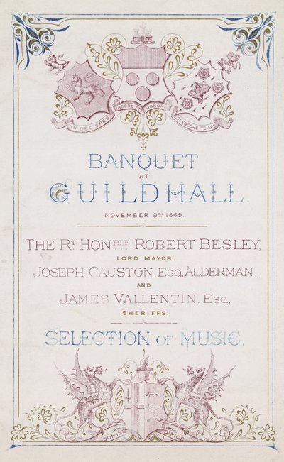 Convite para um banquete no Guildhall, Londres, em 9 de novembro de 1869 de English School