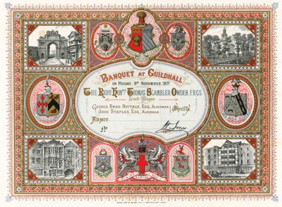 Convite para um banquete no Guildhall, Londres, em 9 de novembro de 1877 de English School