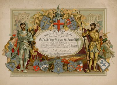 Convite para um banquete no Guildhall, Londres, em 9 de novembro de 1880 de English School
