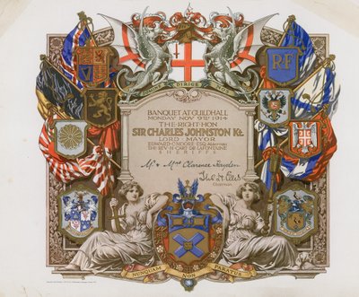 Convite para um banquete no Guildhall, Londres, em 9 de novembro de 1914 de English School