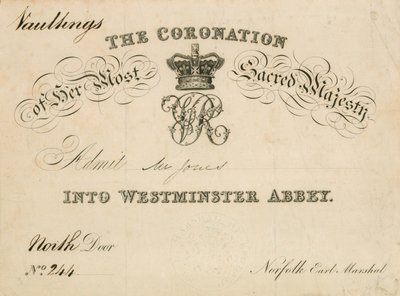 Convite para a coroação de sua mais sagrada majestade na Abadia de Westminster, 28 de junho de 1838 de English School