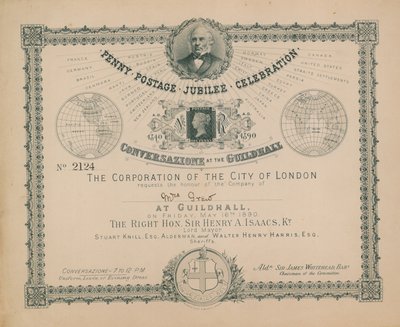 Convite para a celebração do jubileu do porte postal da moeda de um centavo de English School