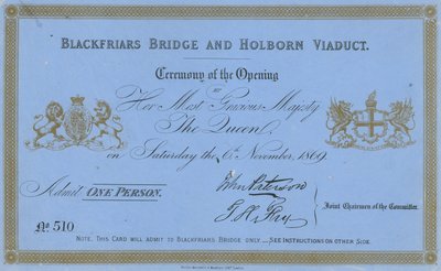 Convite para a abertura da Ponte Blackfriars e do Viaduto Holborn de English School