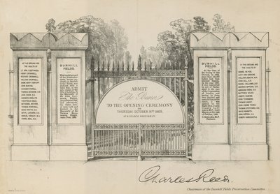 Convite para a abertura do cemitério de Bunhill Fields de English School