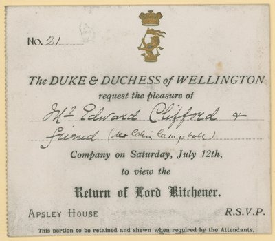 Convite para ver o retorno de Lord Kitchener de English School