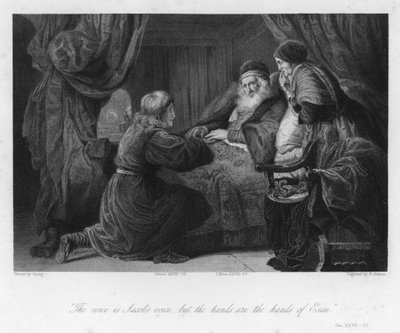 Isaac abençoa Jacob, Gênesis XXVII, 22 (gravura) de English School