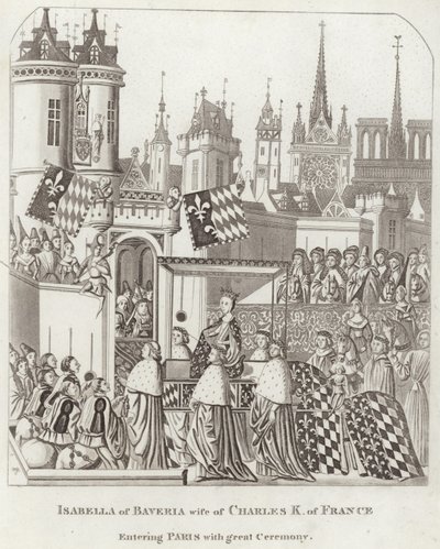 Isabella da Baviera, esposa de Charles K. da França entrando em Paris com grande cerimônia de English School