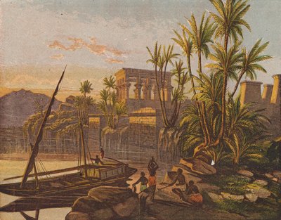 Ilha de Philae, Egipto (litografia a cores) de English School