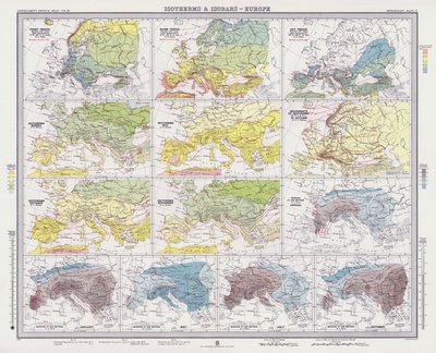 Isotérmicas e isóbaros, Europa (litografia a cores) de English School