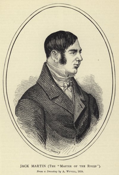 Jack Martin, o mestre dos rolos, de um desenho por A Wyvill, 1824 de English School