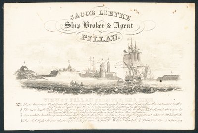 Jacob Lietke, corretor de navios e agente, cartão de comércio de English School