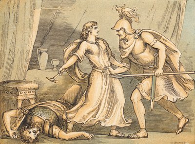 Jael e Sisera (gravura colorida) de English School