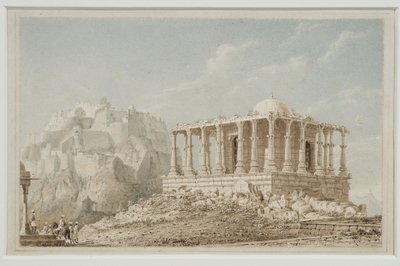 Templo de Jain na fortaleza de Komulmer (aguarela no cartão) de English School