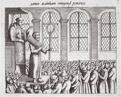 James Bainham desfrutou de penitência, ilustração de Atos e Monumentos de John Foxe, nona edição, pub. 1684 de English School