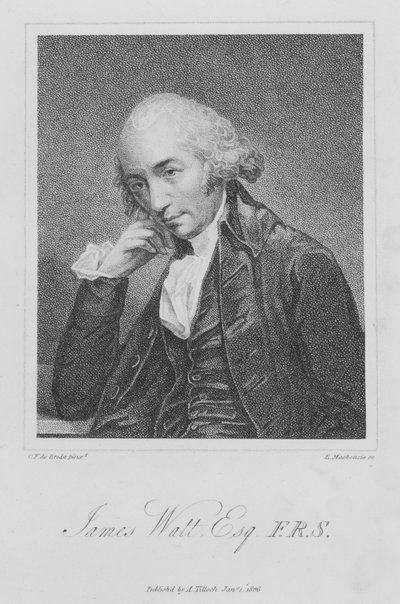 James Watt, engenheiro e inventor escocês (gravura) de English School