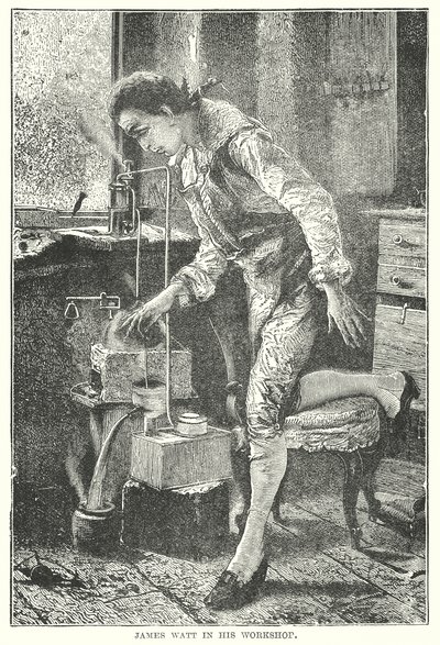 James Watt na sua oficina (gravura) de English School