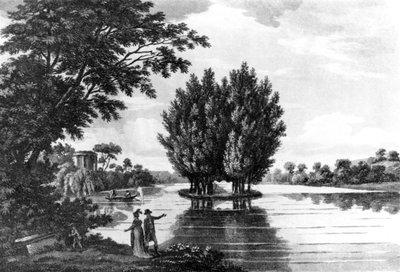 Túmulo de Jean-Jacques Rousseau (1712-78) em Ermenonville, de uma excursão esportiva através da França em uma série de cartas ao conde de Darlington pelo coronel Thomas Thornton, publicado em 1806 (foto de bw de English School