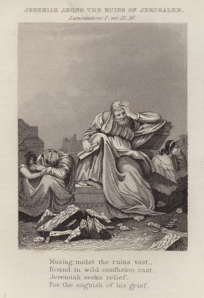 Jeremias entre as ruínas de Jerusalém, Lamentações I, ver 12 de English School