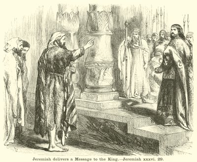 Jeremias entrega uma mensagem ao rei, Jeremias, xxxvi, 29 de English School