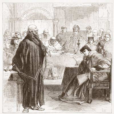 Jerome falando em seu julgamento, ilustração de A História do Protestantismo por James Aitken Wylie (1808-1890), pub. 1878 de English School
