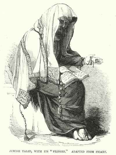 Taled judaico, com as suas "franjas", adaptado de Picart (gravura) de English School