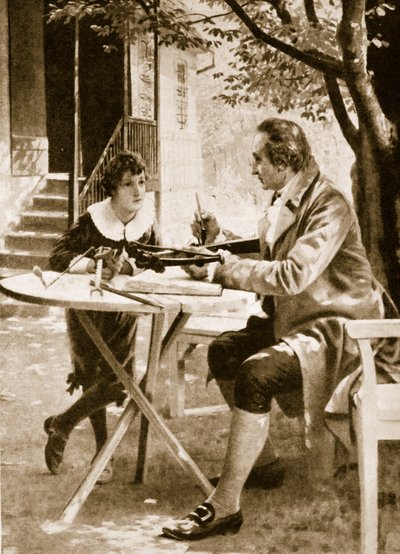 Johann Wolfgang von Goethe instruindo seu filho, August, a atirar com um arco cruzado de English School
