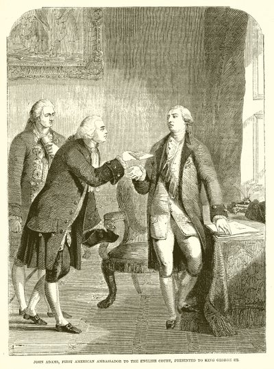 John Adams, primeiro embaixador americano na corte inglesa, apresentou ao rei George III de English School