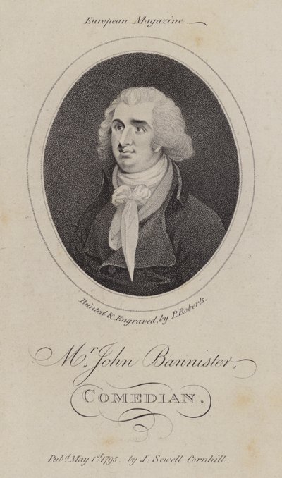 John Bannister, ator, comediante e diretor de teatro inglês (gravura) de English School