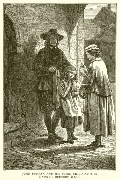 John Bunyan e seu filho cego no portão de Bedford Gaol de English School