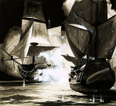 Navio de John Paul Jones - um naufrágio em chamas de English School