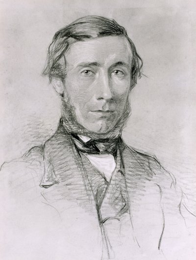 John Tyndall (1820-93) (carvão aumentado com branco sobre papel) de English School