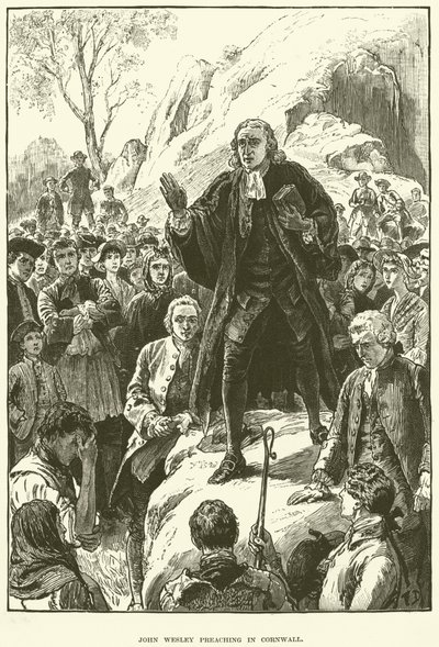 John Wesley, pregando em Cornwall (gravura) de English School