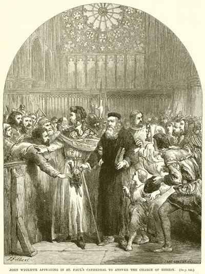 John Wycliffe aparecendo na Catedral de St. Pauls para responder à acusação de heresia de English School
